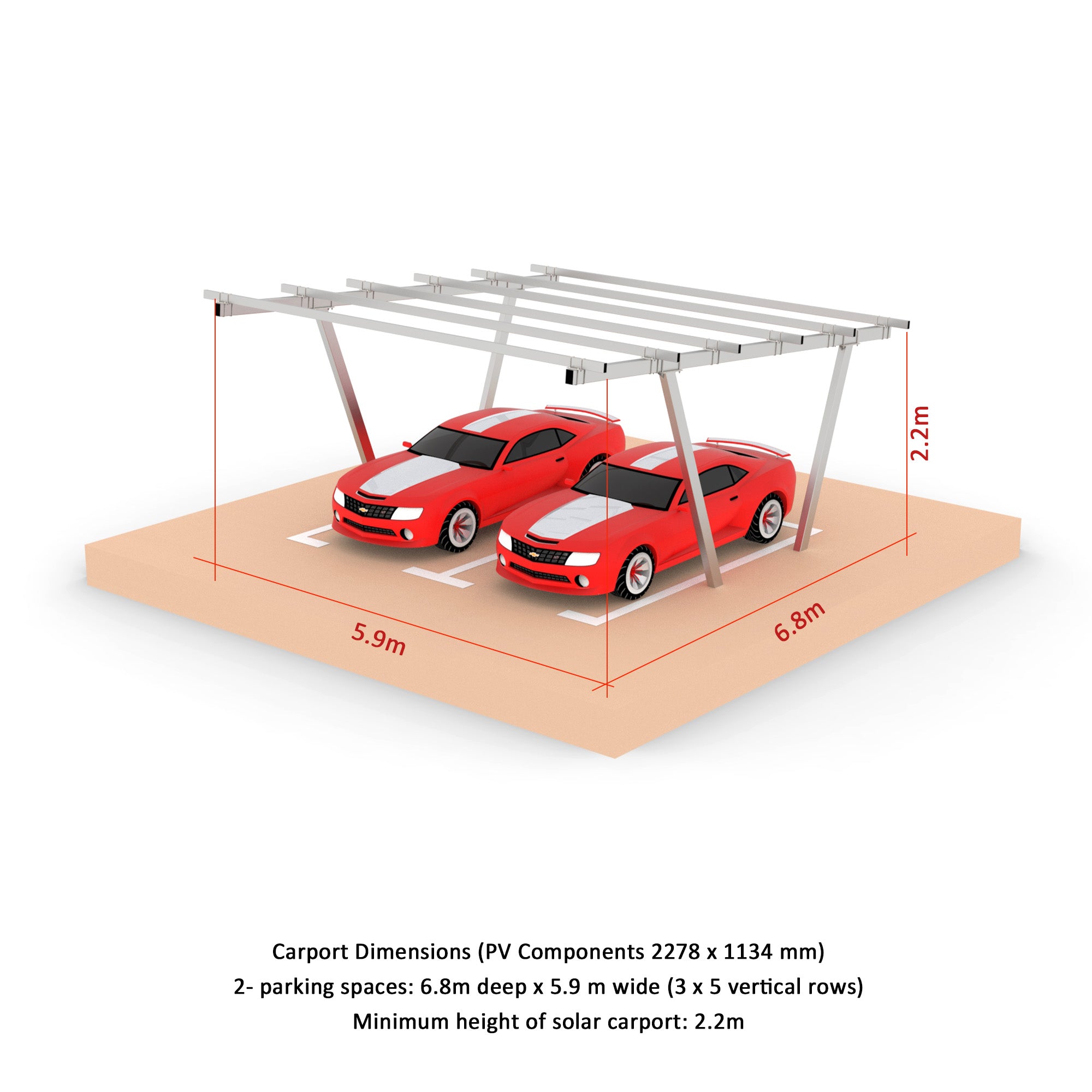 V Type Two Column Solar Carport Mounting Structure