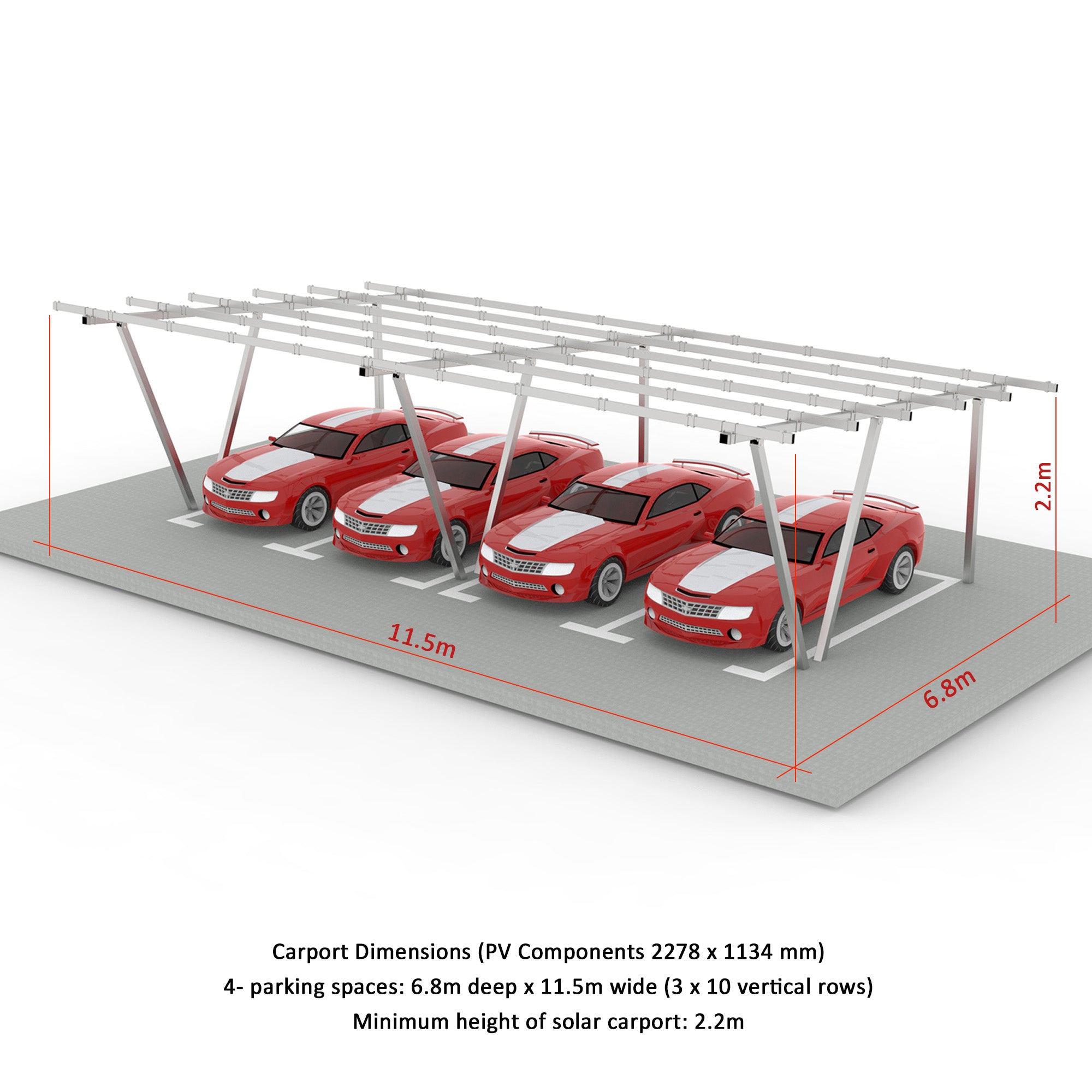 N Type Column Solar Carport Mounting Structure for 2/4/6/8 Parking Spaces