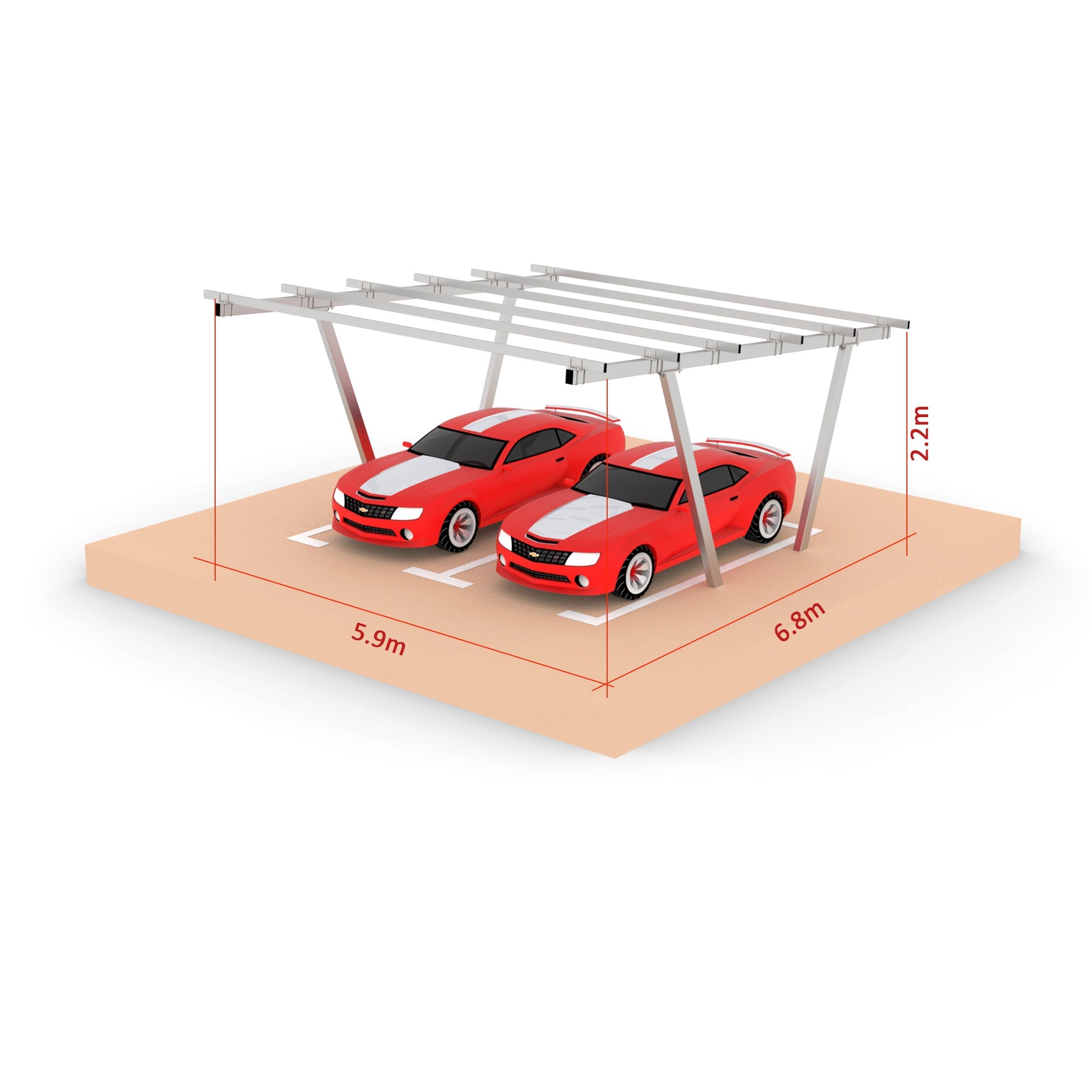 V Type Two Column Solar Carport Mounting Structure